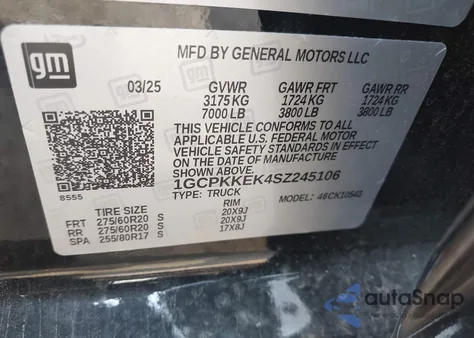 2025 Chevrolet Silverado 1500 4Wd Short Bed Lt With 2Fl из США, поврежденный, VIN 1GCPKKEK4SZ245106